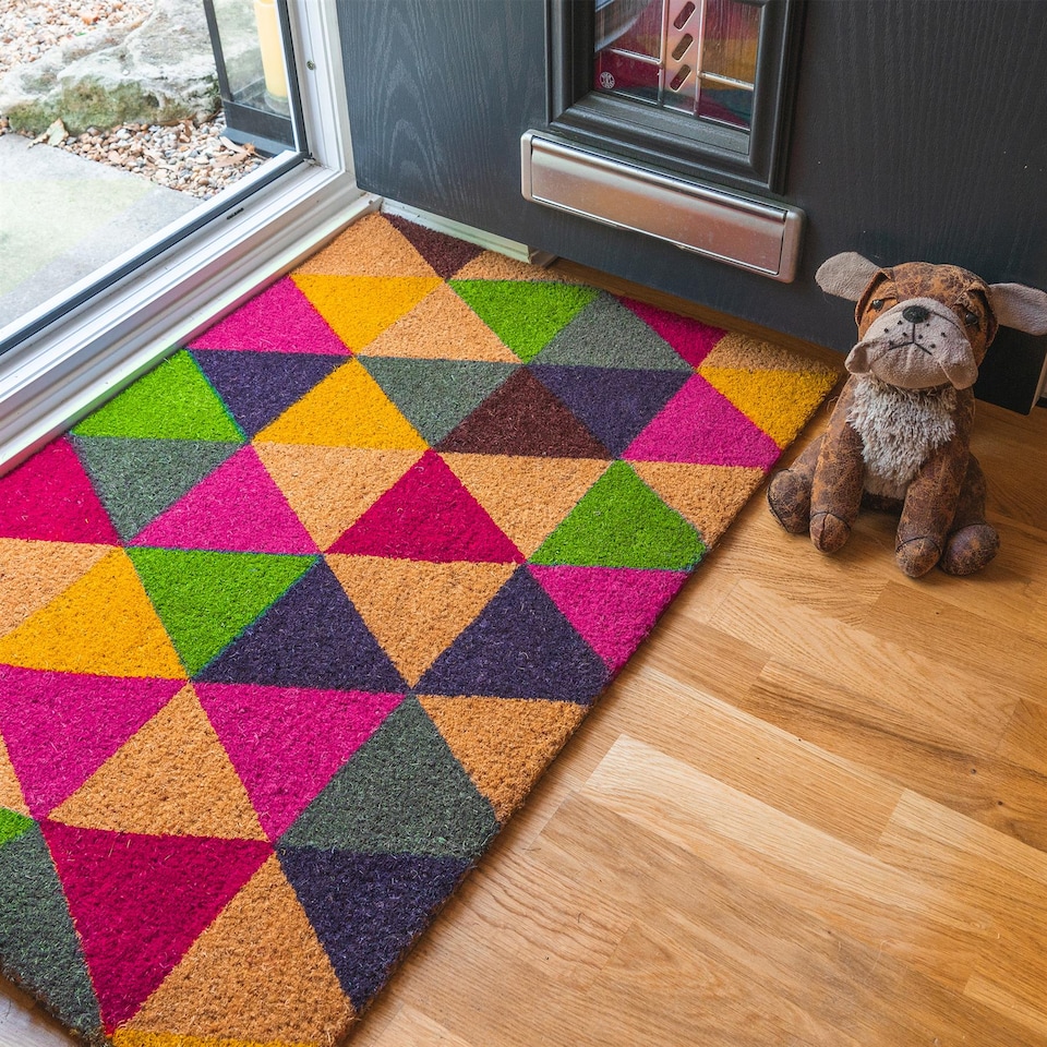 image 1 of Nicola Spring 2x Coir Door Mats - 90 x 60cm Triangles Decorative Indoor Front Door Entry Dirt Trapper Non Slip Backing Doormat