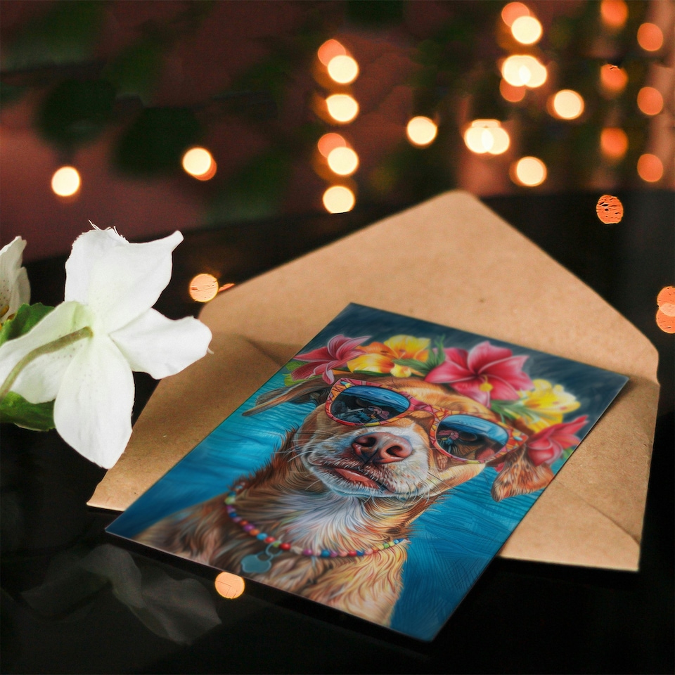 image 1 of Nova Scotia Tolling Retriever Vacation Woman Dog Flowers Birthday Card