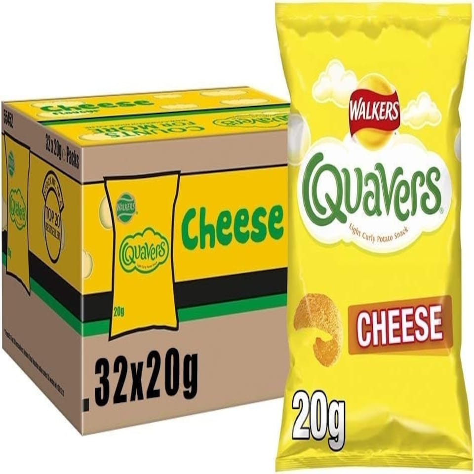 image 1 of Walkers Quavers Cheese Snacks Crisps 20g (Pack of 32)