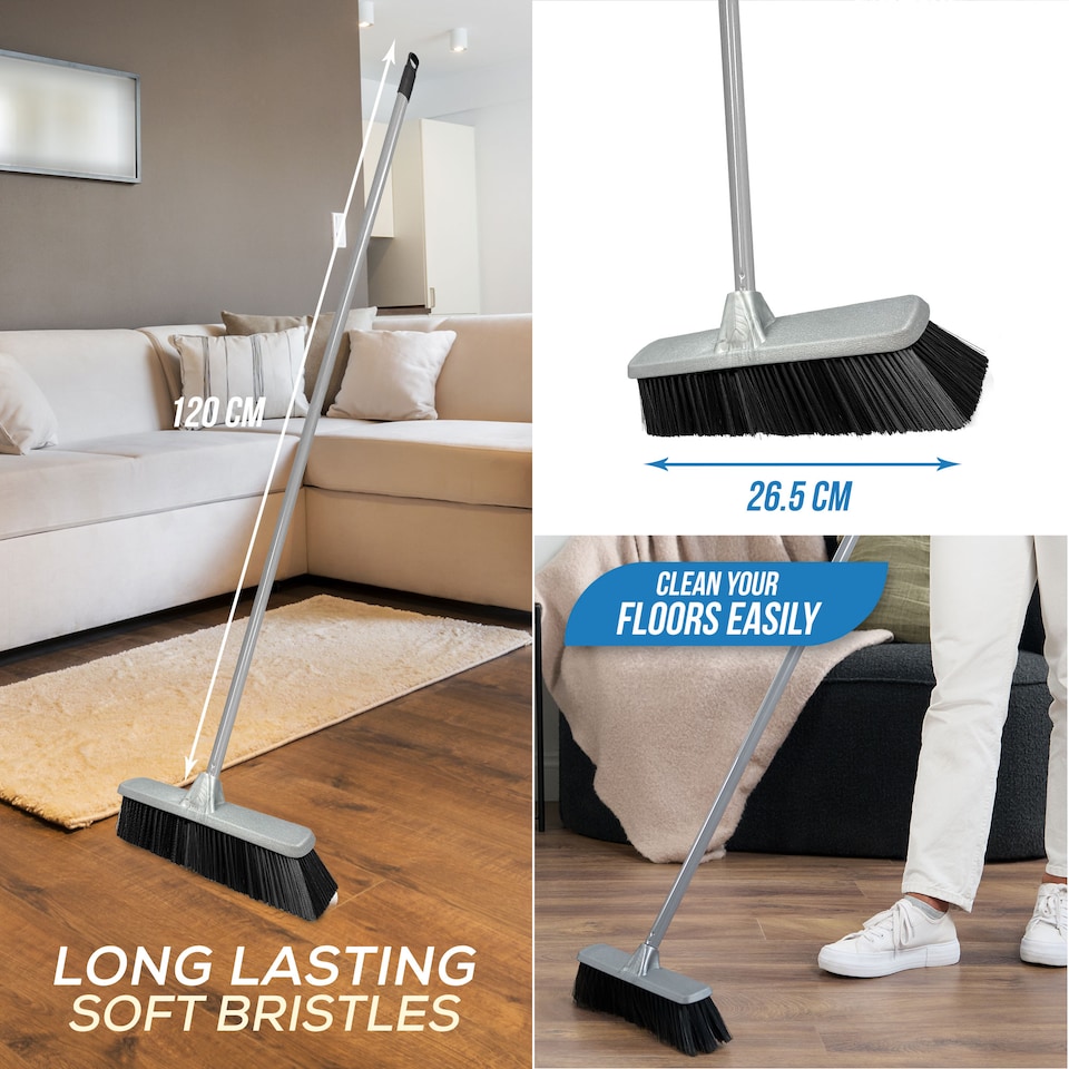 image 1 of Soft Indoor Silver Broom Sweeping Brush With Strong Handle Kitchen Brush