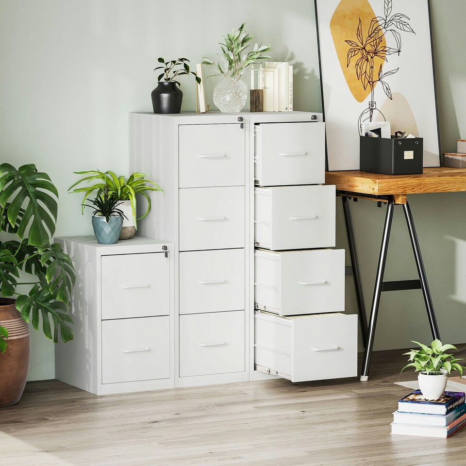 image 1 of HOMCOM 4 Drawer Filing Cabinet Steel File Cabinet for A4 Letter Size White