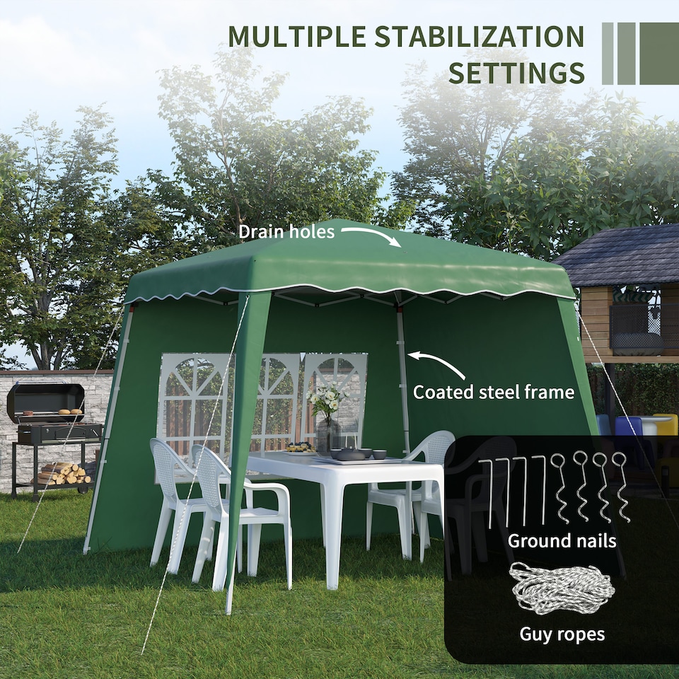 image 1 of Outsunny 2.4 x 2.4m Pop Up Gazebo Canopy Tent with 2 Sidewalls and Carry Bag, Height Adjustable, UV50 Party Tent Event Shelter for Garden, Patio, Green