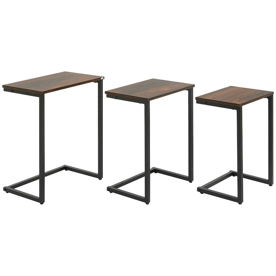 image 1 of Set Of 3 C-Shaped Nesting Tables Rustic Brown Brown