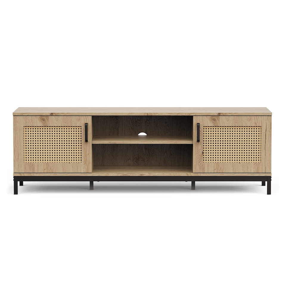 image 1 of Vonhaus Lena Rattan Effect TV Stand with 2 Open Shelves for Living Room