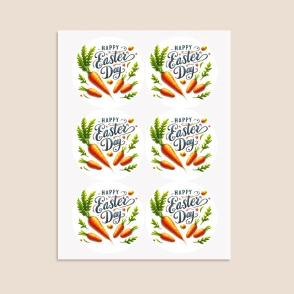 image 1 of Happy Easter Carrots Round Stickers 88mm - Sheet of 6
