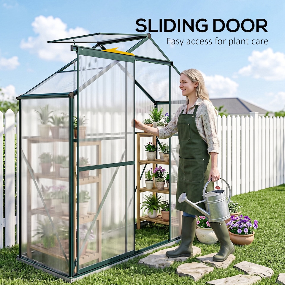 image 1 of Outsunny 6 x 2.5ft Polycarbonate Greenhouse Aluminium Green House, Green | Green
