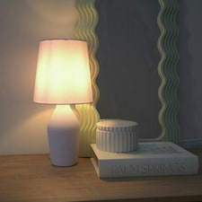 ValueLights Arlo Pair of Lilac Ceramic Table Lamps with Lilac Shades and LED Bulbs Purple