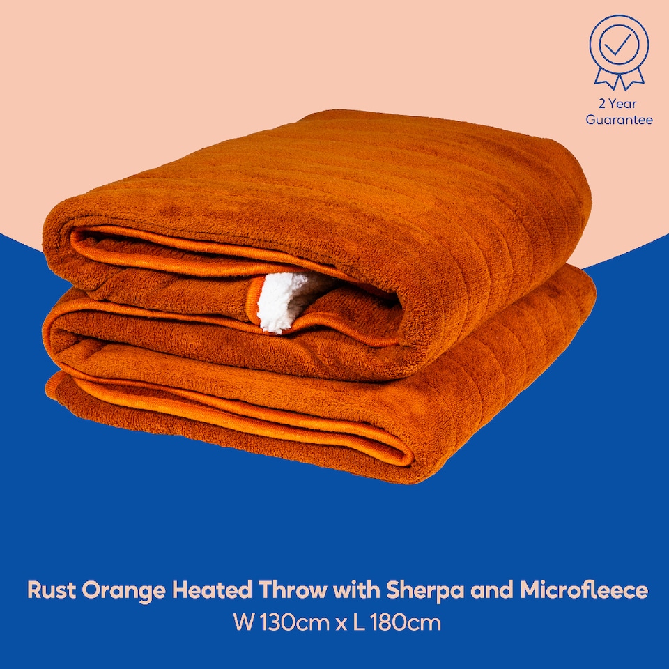 image 1 of Russell Hobbs RHHT1003OR Electric Blanket Orange Heated Throw Sherpa