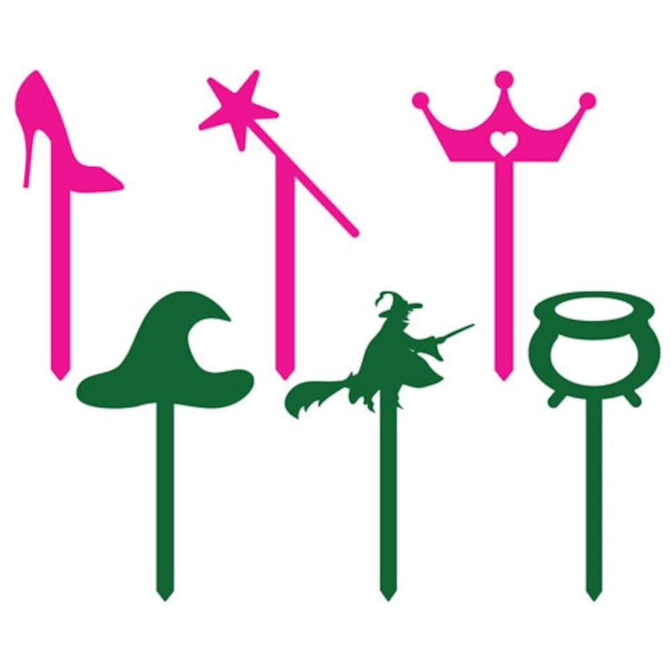 image 1 of Wickedly Magical Green & Hot Pink Acrylic Cake Pick Toppers - Pack of 6