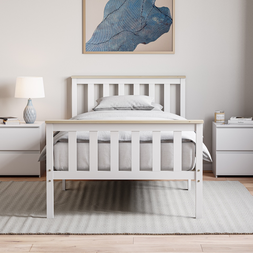 image 1 of Vida Designs Milan 3ft Single Bed Wood Frame, High Foot End, White & Pine, 90 x 190cm