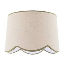 Natural Oatmeal Textured Linen Scallop Lamp Shade with Olive Trims | Green | Olive Green | 1