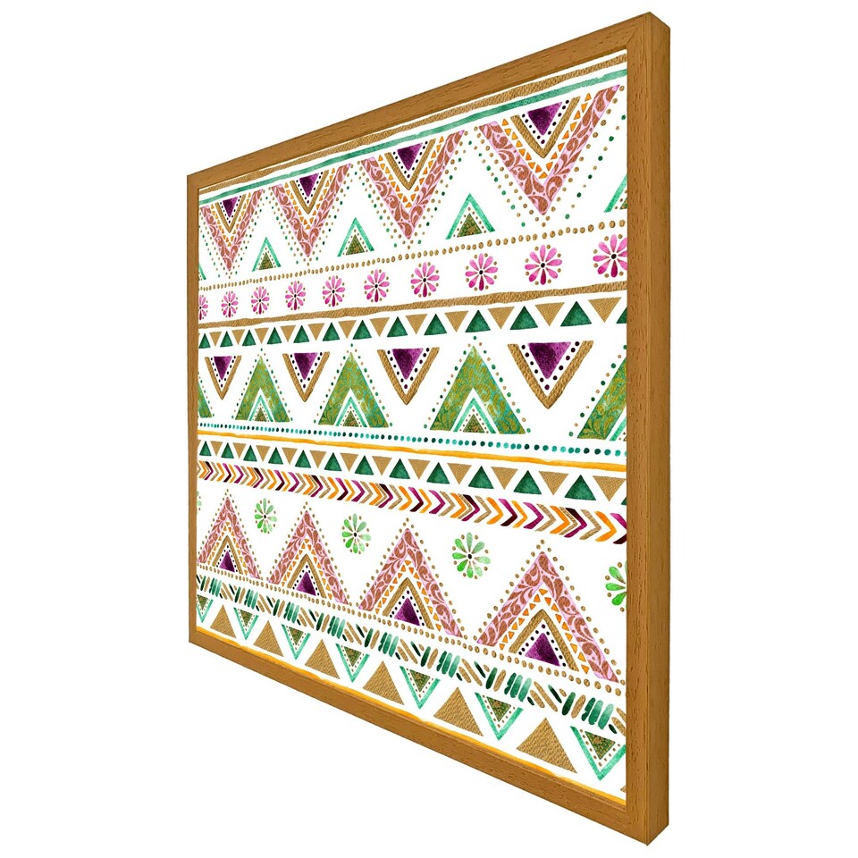 image 1 of Colourful striped gold style triangles (Picutre Frame) Brown | XL