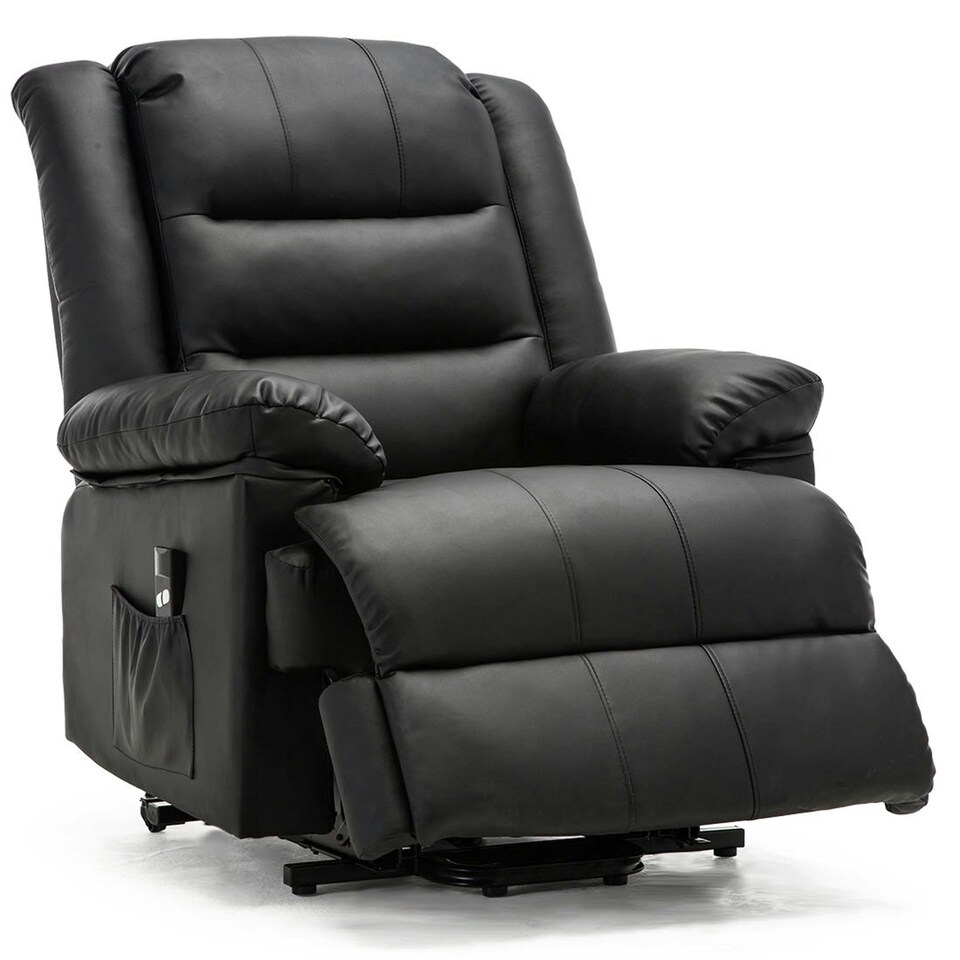image 1 of Loxley Single Motor Electric Rise Recliner Bonded Leather Lift Chair (Black)