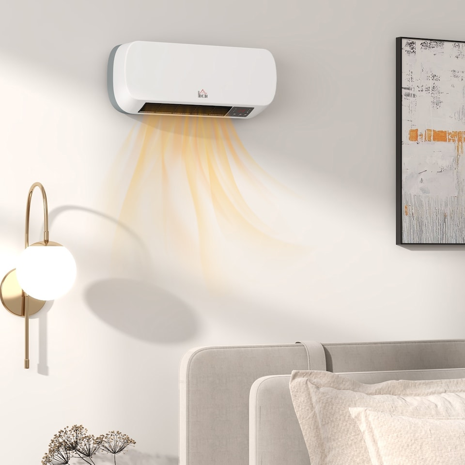 image 1 of HOMCOM Electric Heater, 2000W Wall Mounted Ceramic Space Heater with Remote Control, 3 Modes, Timer, Overheat Protection for Home, White