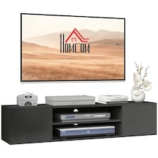 HOMCOM Floating TV Stand Cabinet for TVs up to 60 , Wall Mounted TV Unit with Open Shelf, Storage Cupboards and Cable Management for Living Room, Grey