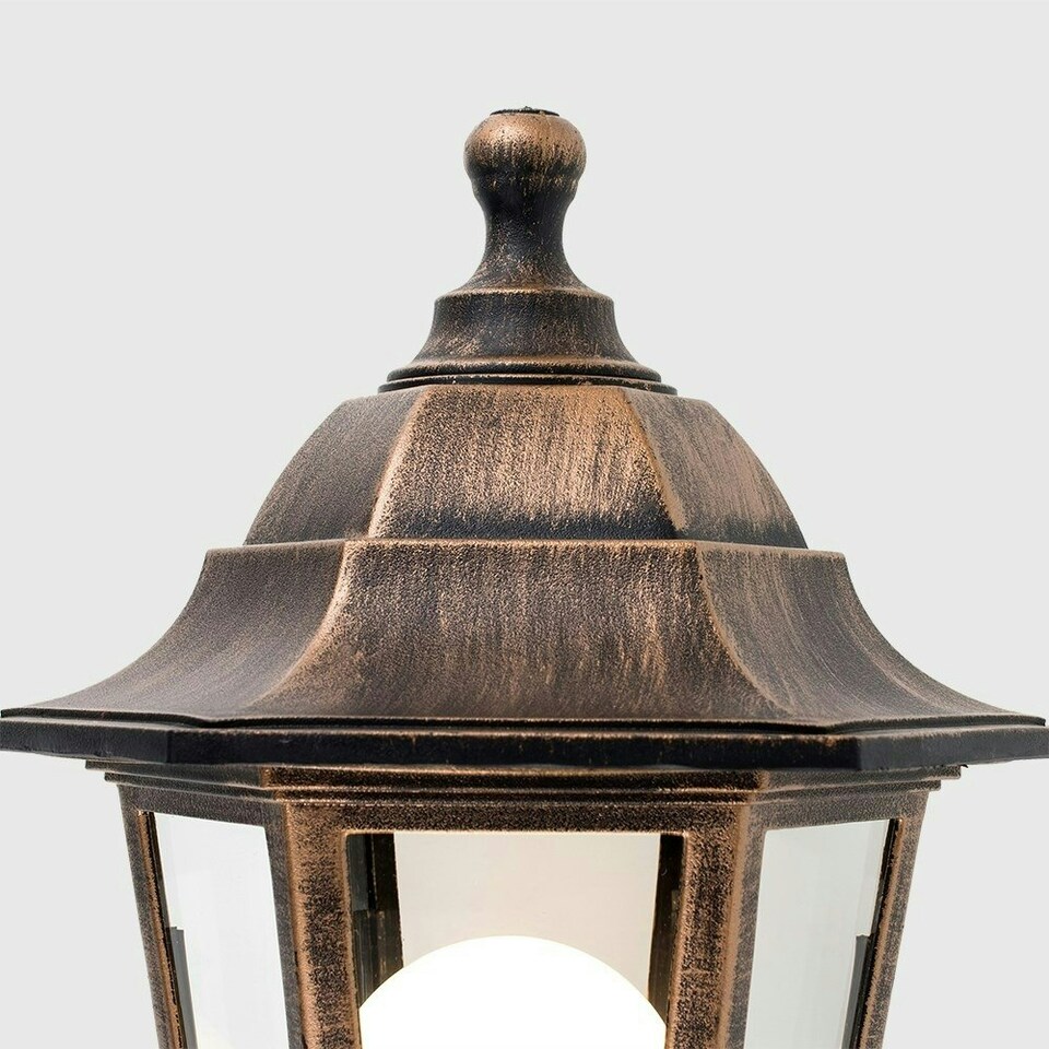 image 1 of ValueLights Mayfair Antique Brass Outdoor Security Wall Light Lantern