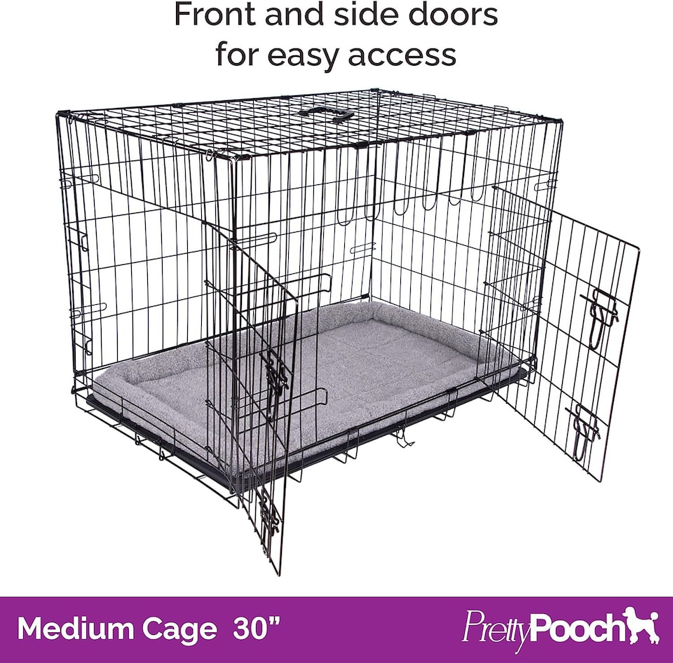 image 1 of Pretty Pooch Dog Crate Medium Cage Puppy Cat Pet Training Tray and Bed With Two Gloves
