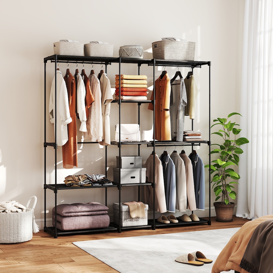 image 1 of HOMCOM Open Portable Wardrobe, Clothes Rack with 8 Shelves, Black
