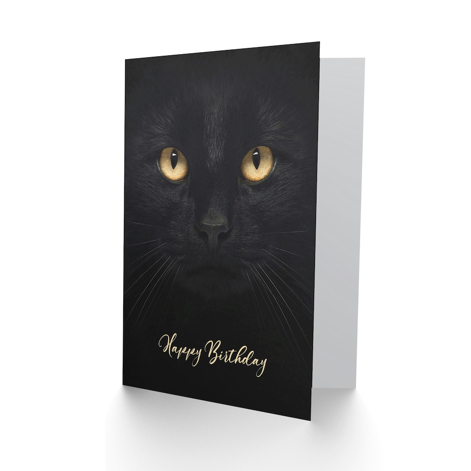 image 1 of Happy Birthday Black Cat Face Close Up Photo Birthday Card