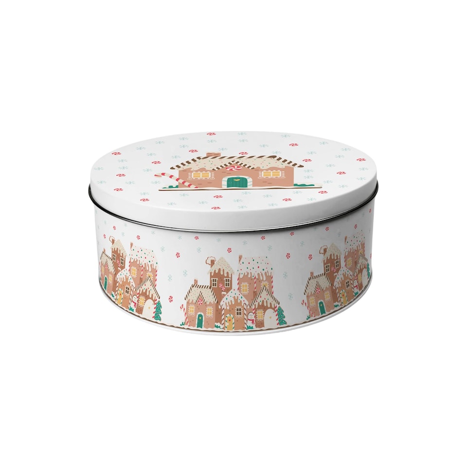 image 1 of Gingerbread Houses Round Christmas Cake Tin