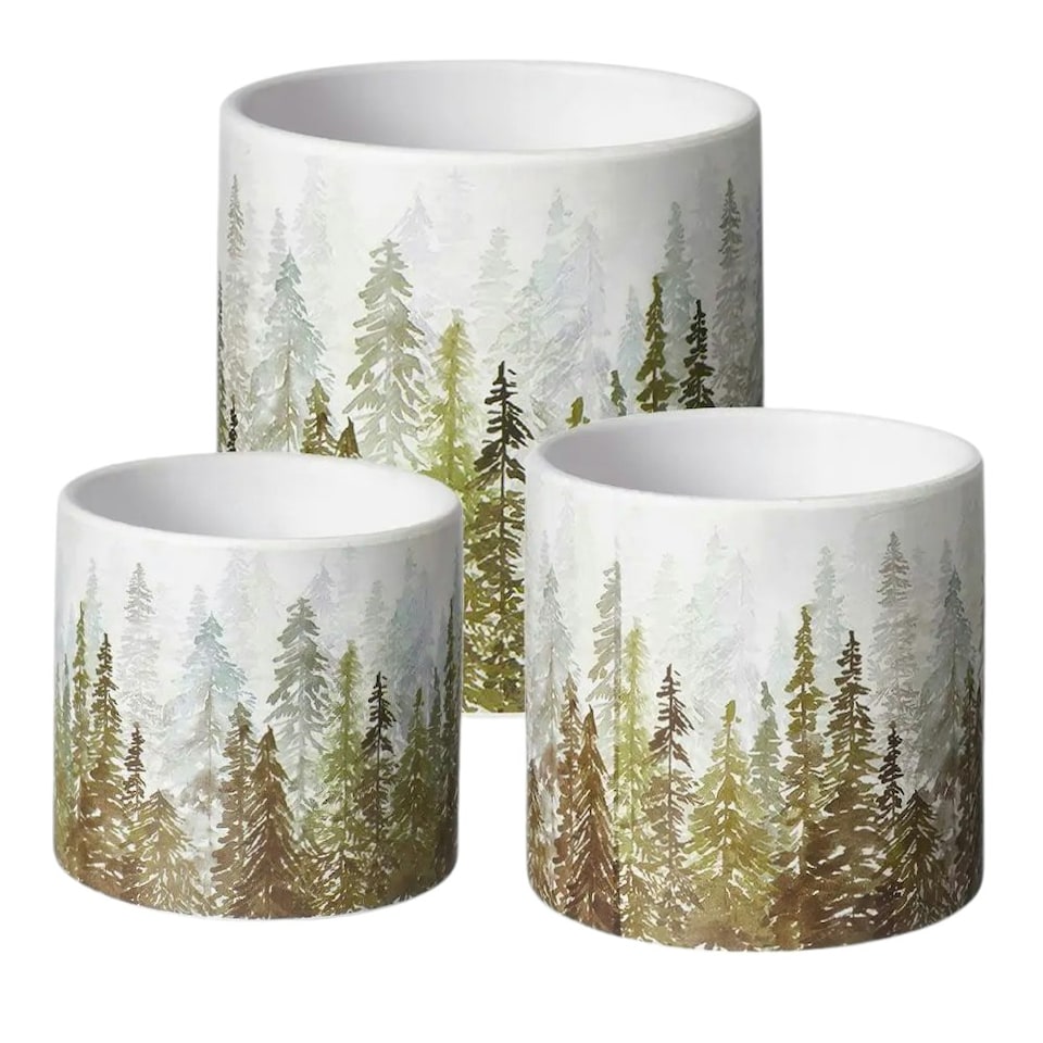 image 1 of Ceramic Indoor Forest Fir Tree Print Plant Pot - H12.5cm