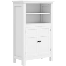 HOMCOM Modern Bathroom Storage Cabinet, Freestanding Bathroom Cabinet with Open Shelves, a Cupboard with Doors and Adjustable Shelves, White