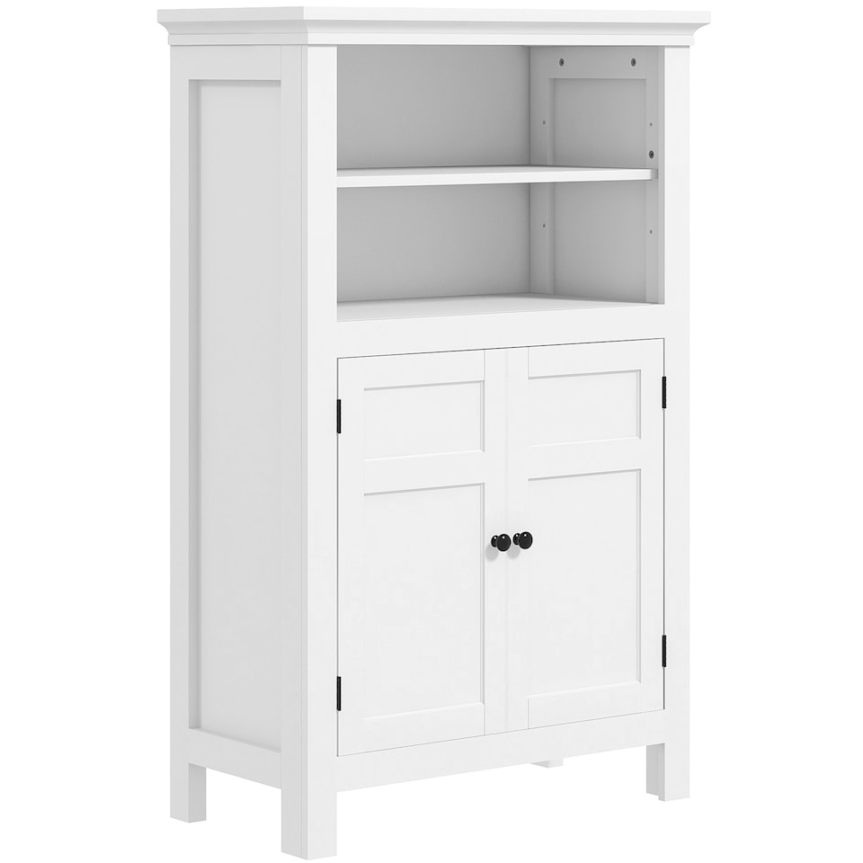 image 1 of HOMCOM Modern Bathroom Storage Cabinet, Freestanding Bathroom Cabinet with Open Shelves, a Cupboard with Doors and Adjustable Shelves, White