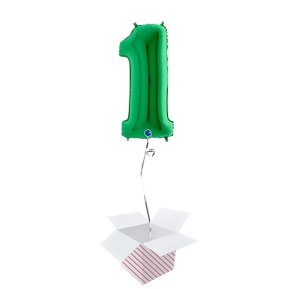 Green Number 1 Helium Foil Giant Balloon - Inflated Balloon in a Box