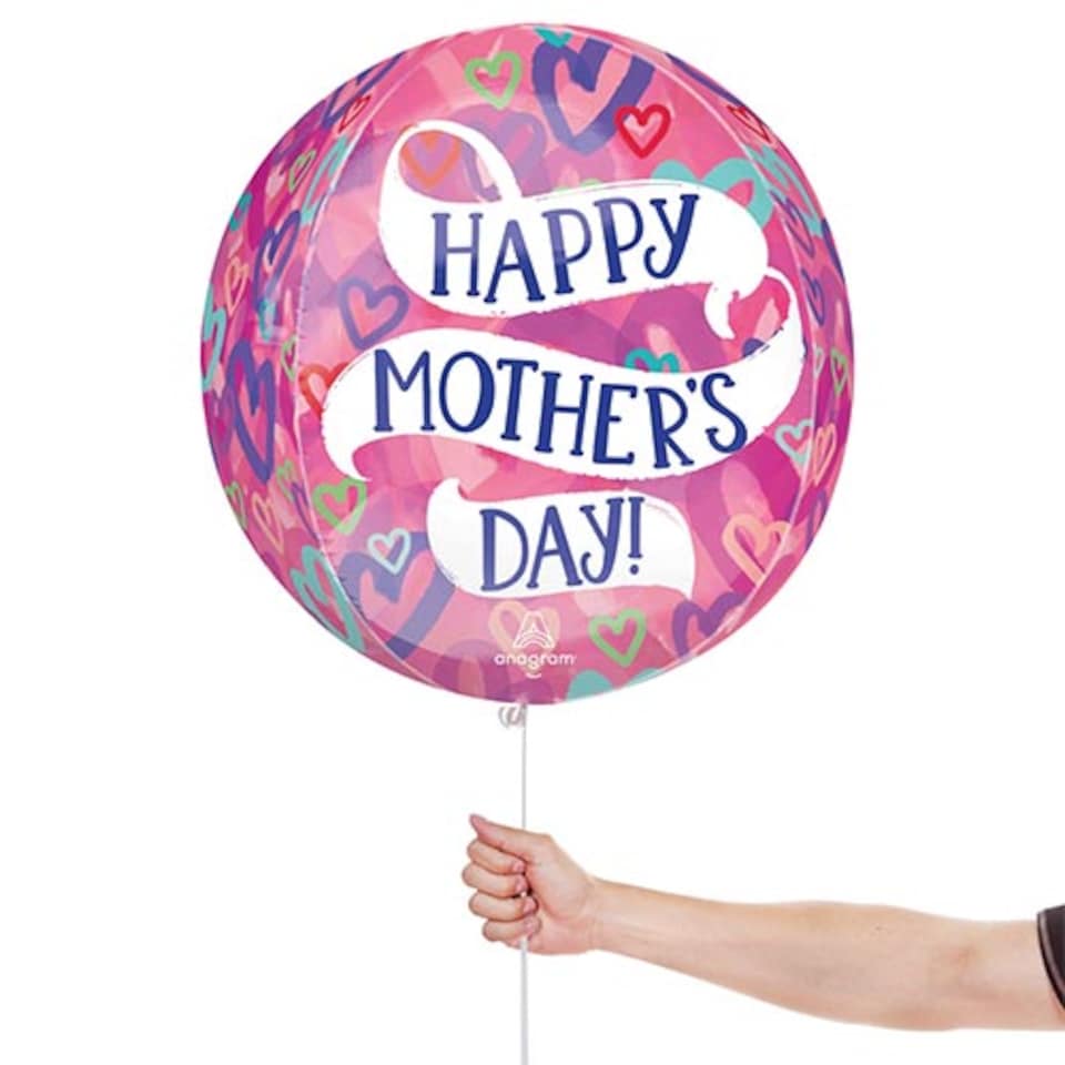 image 1 of Happy Mother's Day Layered Hearts Pink Orbz Foil Helium Balloon 38cm / 15 in | Pink
