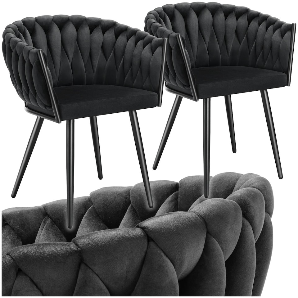 image 1 of Dining Chair Astano - padded, velvet, knot design, continuous backrest - Set of 2 Black