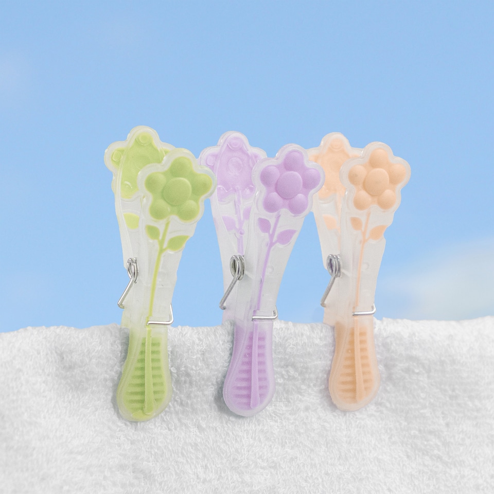 image 1 of JVL Grey Peg Basket with 48 Soft Touch Flower Clothes Pegs, Assorted Colours