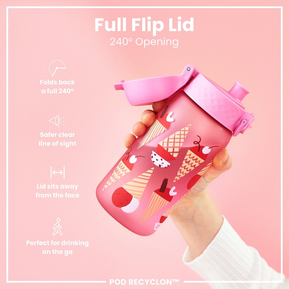 image 1 of Leak Proof Kids Water Bottle, BPA Free, 350ml (12oz) | Pink | Ice Cream | One Size
