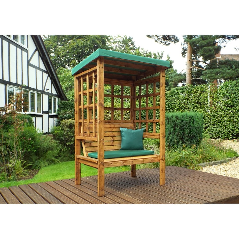image 1 of Traditional Ewolth Two Seater Arbour With 1 x Bench Cushion Green & 1 x Scatter Cushion Green