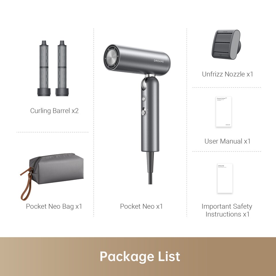 image 1 of Dreame Pocket Neo Grey portable hair dryer