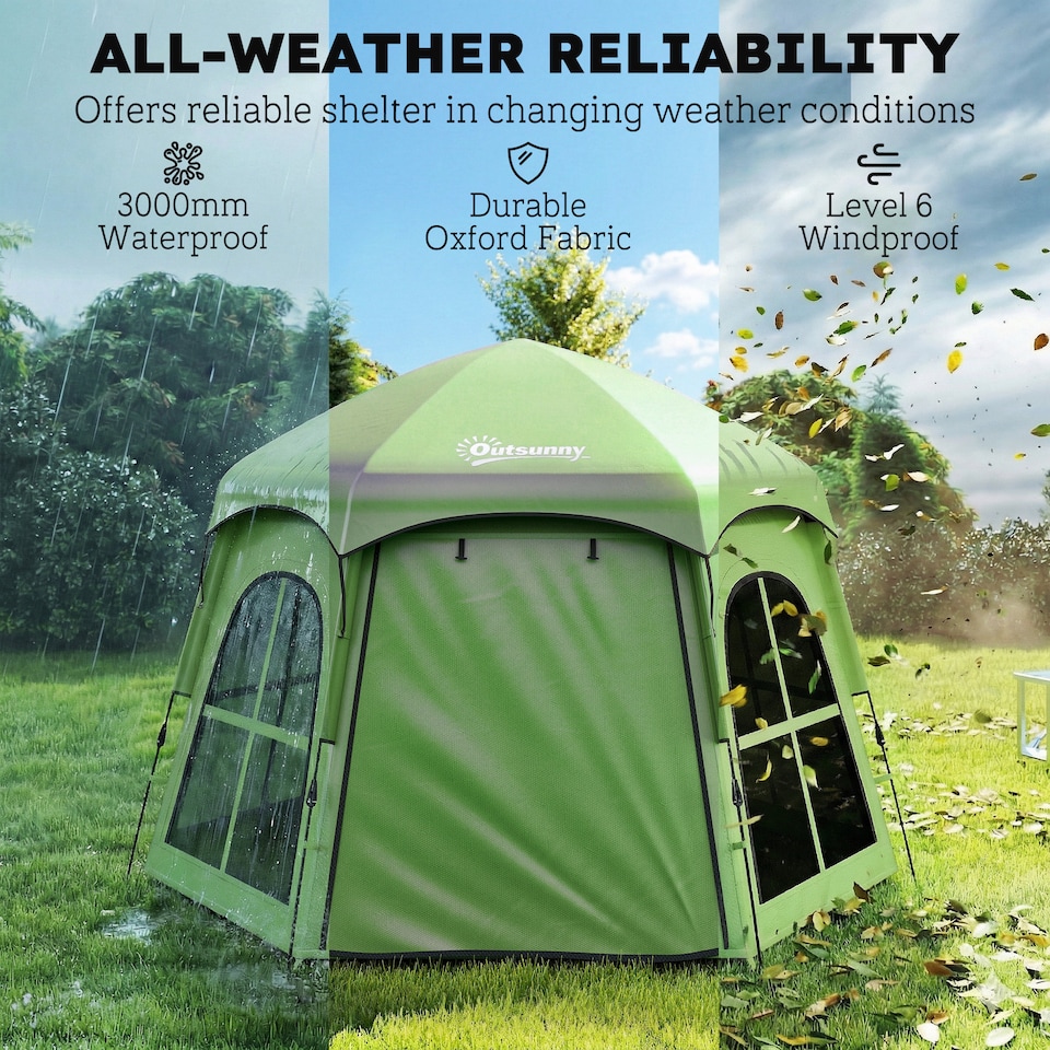 image 1 of Outsunny Pop Up Tent 3000mm Waterproof for 3-4 Person Green | Green | Green | 280 x 240 x 158 cm