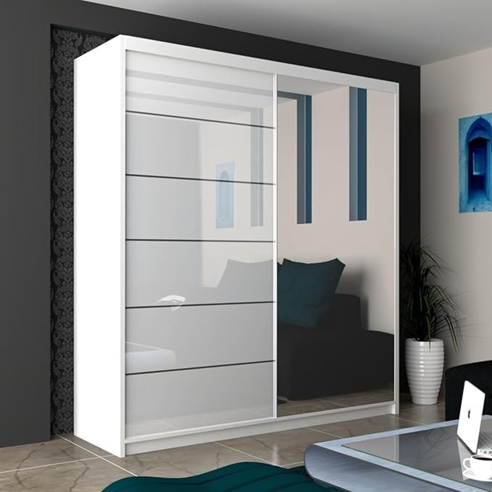 image 1 of Stylish 200cm Bedroom Wardrobe with Sleek Design & Space-Saving Sliding Doors White | White200cm