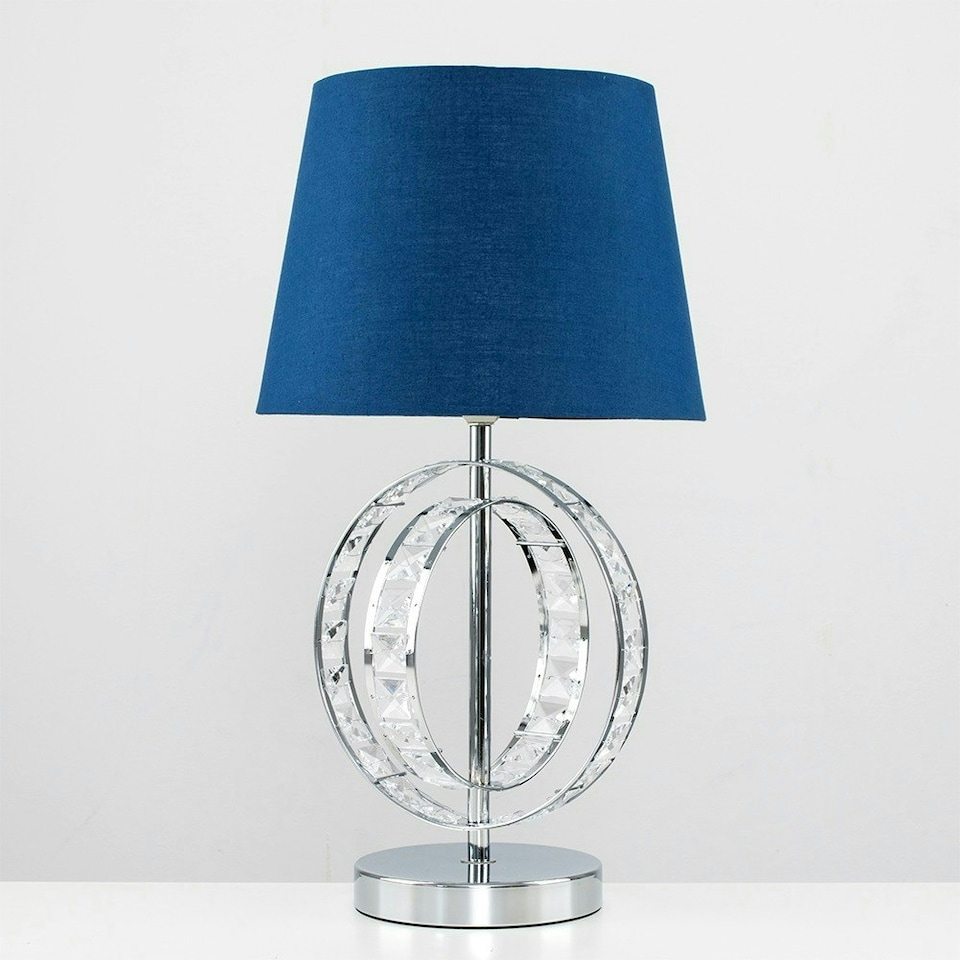image 1 of ValueLights Rothwell Silver Table Lamp Blue Shade