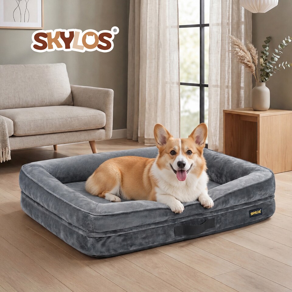 image 1 of Skylos Dog Bed Orthopedic Dog Bed 4.0in Egg Crate Foam Flannel Grey