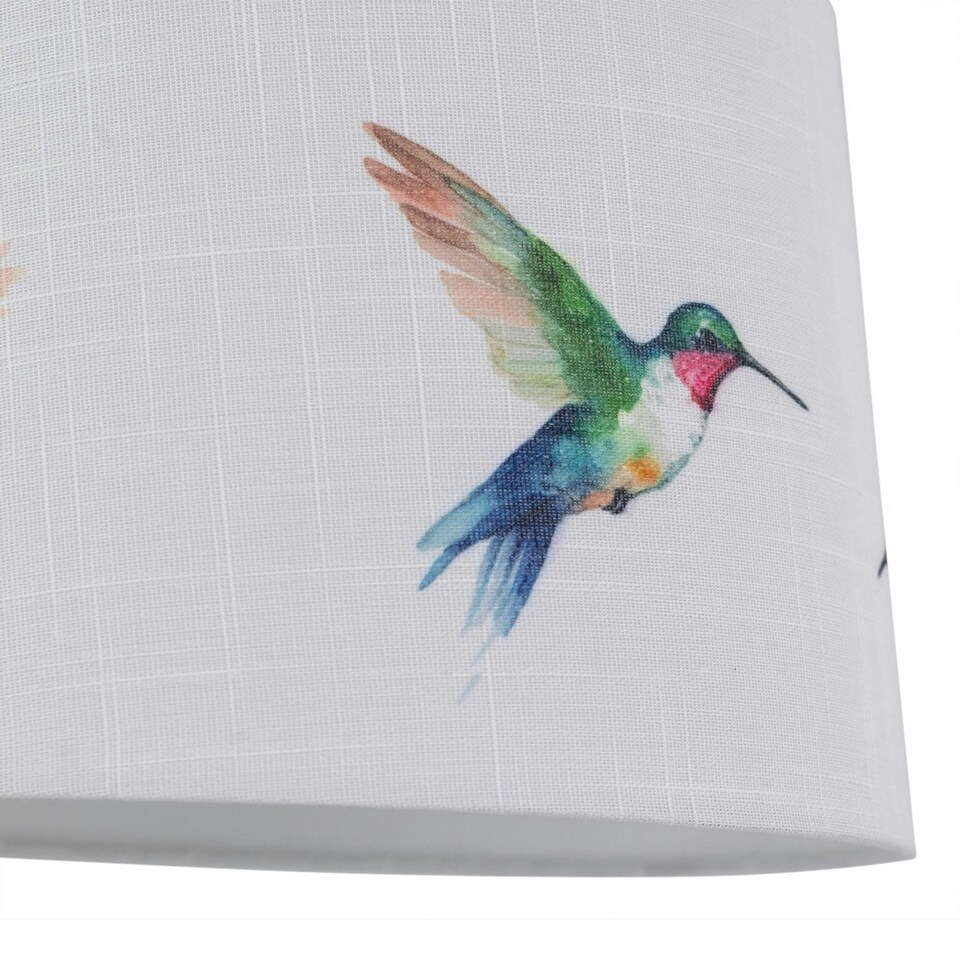 image 1 of First Choice Lighting Set of 2 Hummingbird Chrome Tripod Table Lamps with Linen Bird Print Shades Chrome | Multi