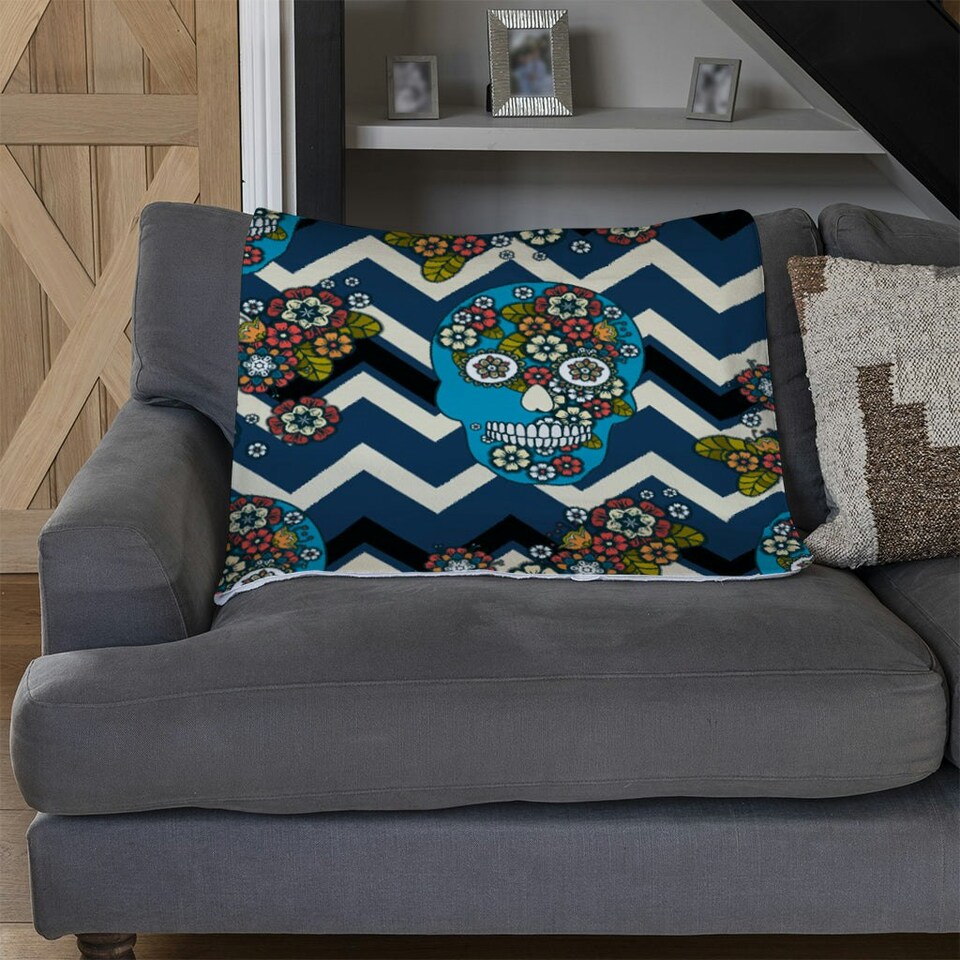 image 1 of Embroidery colorful simplified ethnic skull Blue pattern (Blanket)
