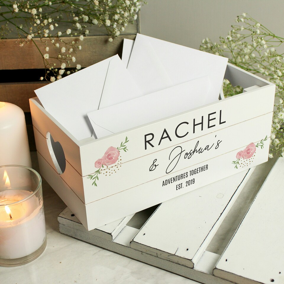 image 1 of Personalised Abstract Rose White Wooden Crate White