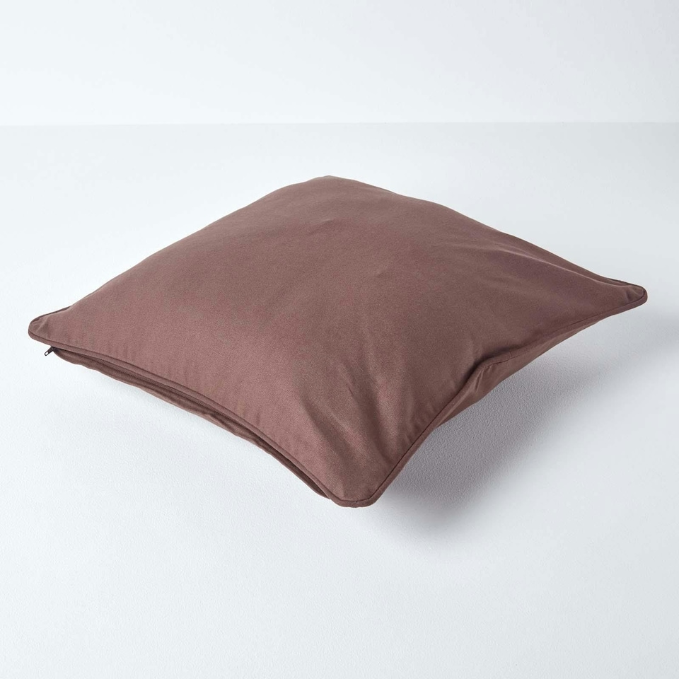 image 1 of Homescapes Cotton Plain Chocolate Cushion Cover - 60 x 60 cm | Brown | Chocolate | 60 x 60 cm