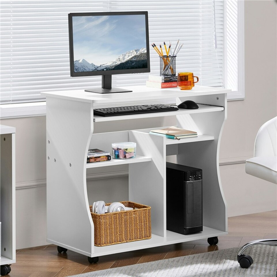image 1 of Yaheetech Space-saving Computer Desk Wheels | White
