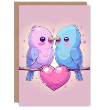 Adorable Kawaii Birds Cartoon Kissing Anniversary Valentines Day Card