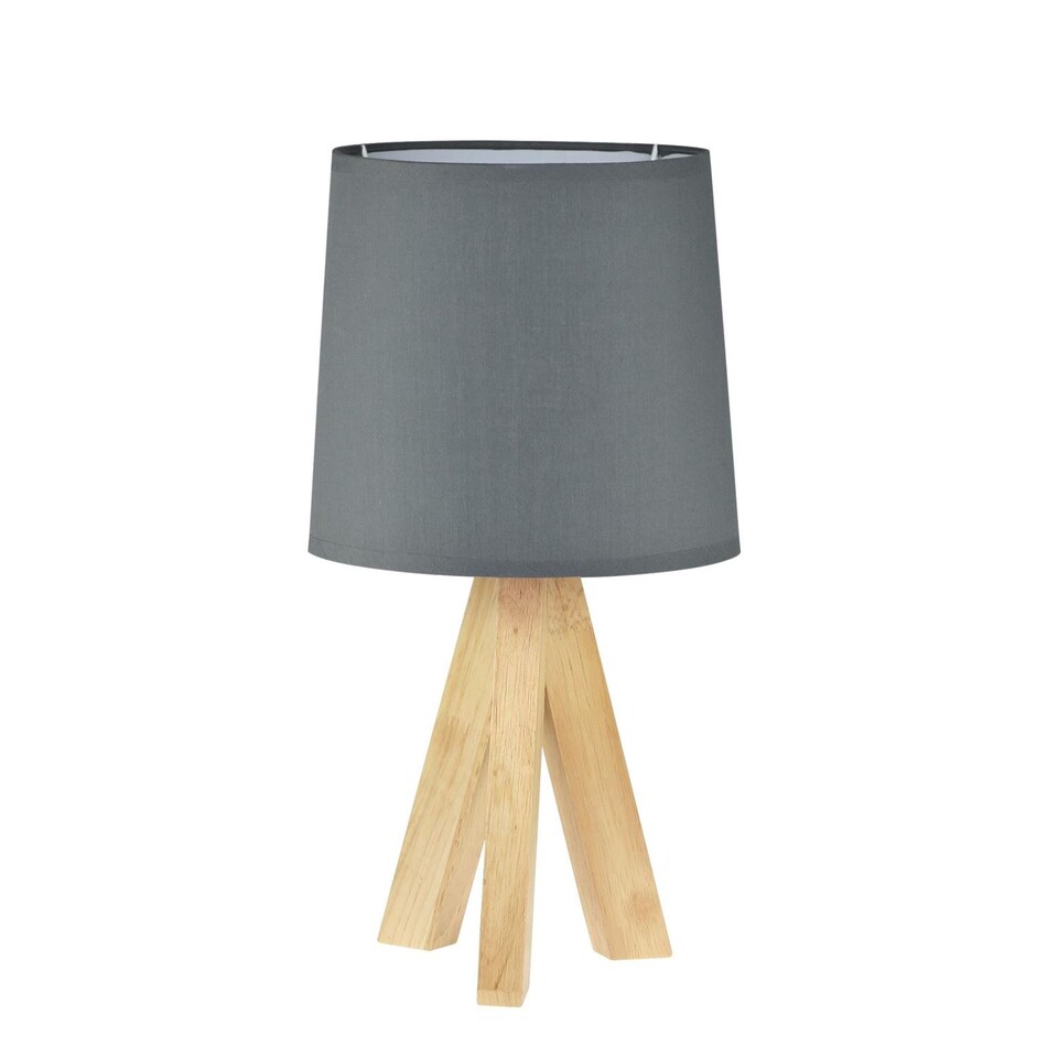 image 1 of Set of 2 Hubert - Natural Wooden Tripod Lamps | Brown | Grey | Medium | 2