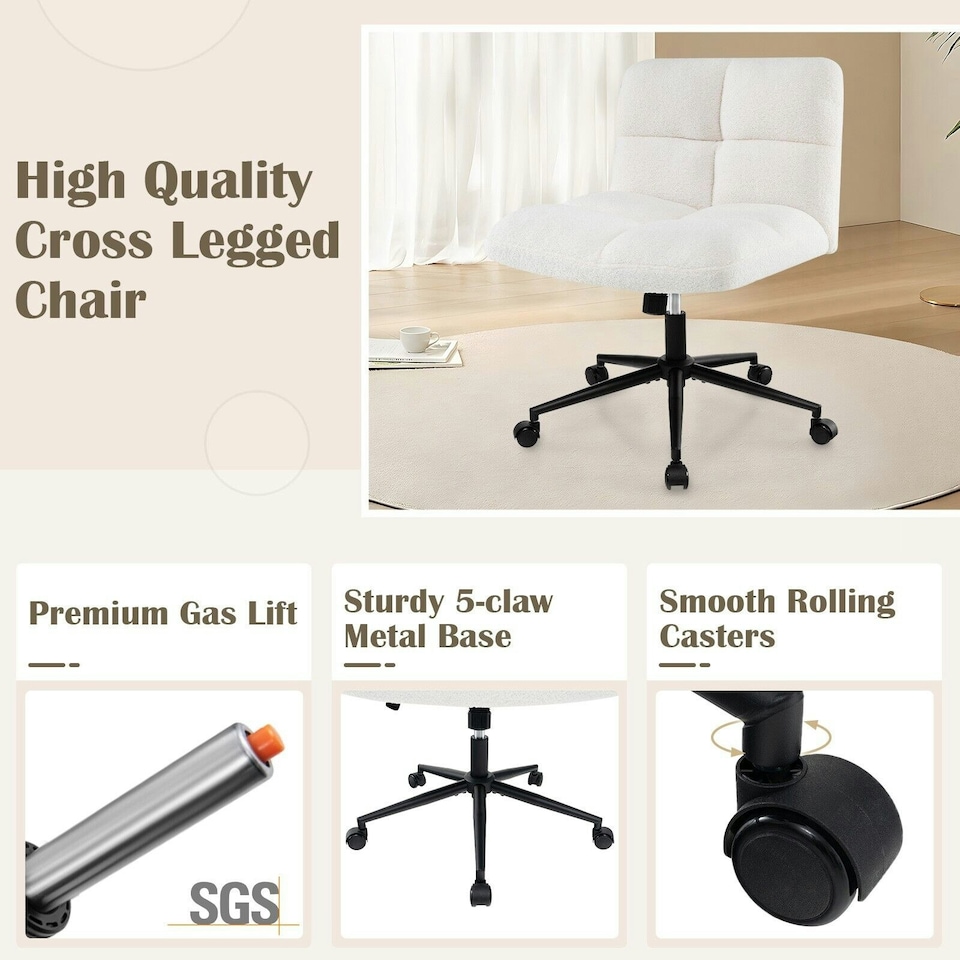 image 1 of COSTWAY Modern Office Chair Upholstered Criss Cross Chair Beige White