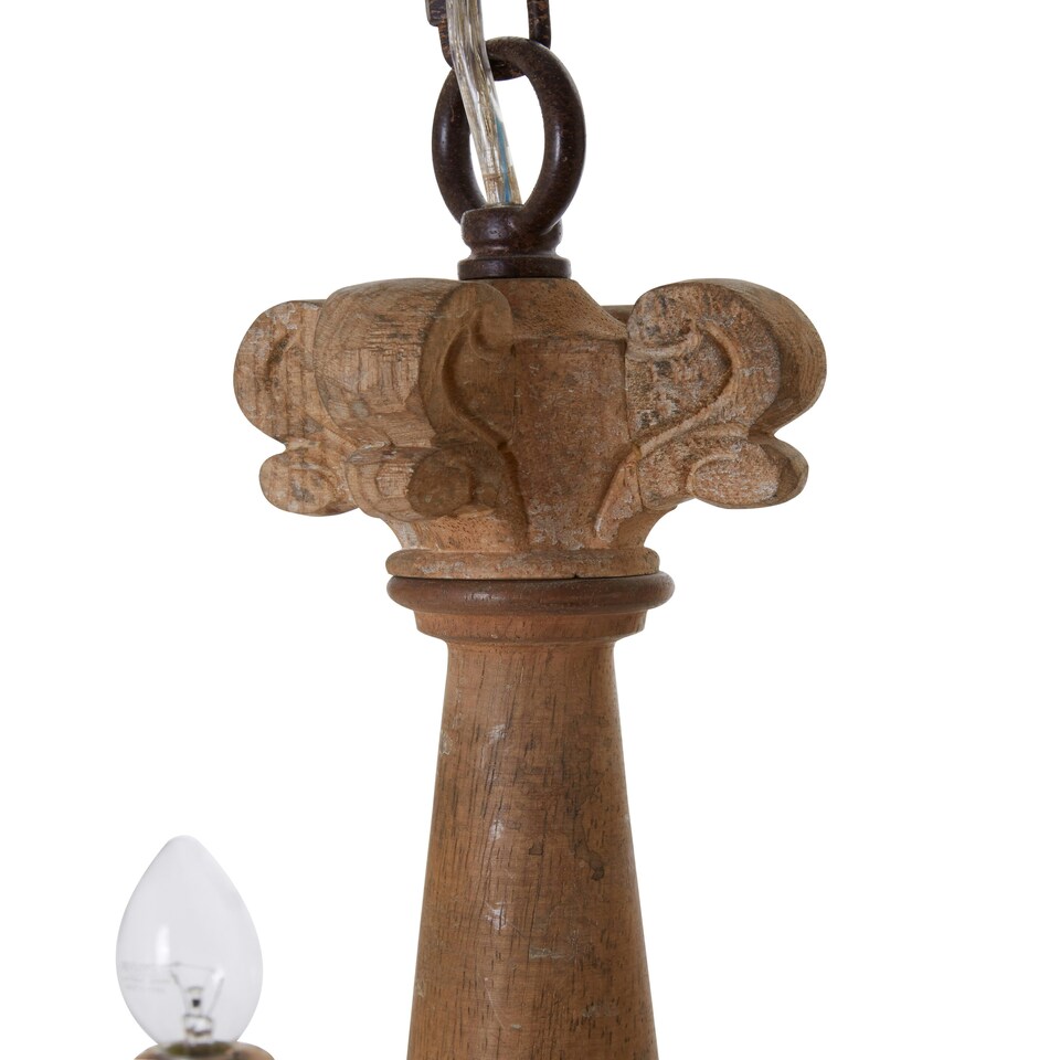 image 1 of Interiors by Premier 5 Arm Shabby Chic Chandelier, Aged Wood & Metal Hanging Ceiling Light, Melted Candle Holder Design Brown