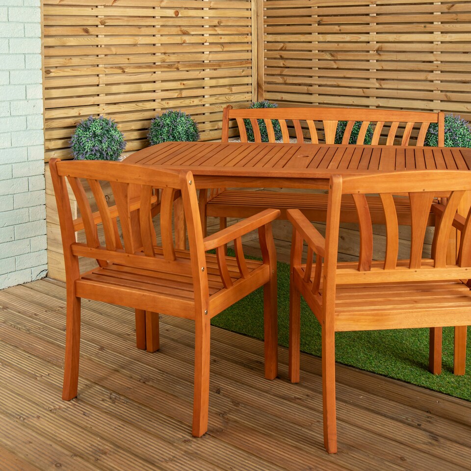 image 1 of Outdoor 4 Person Rectangular Wooden Garden Dining Table 2 Chairs & Bench Furniture Set