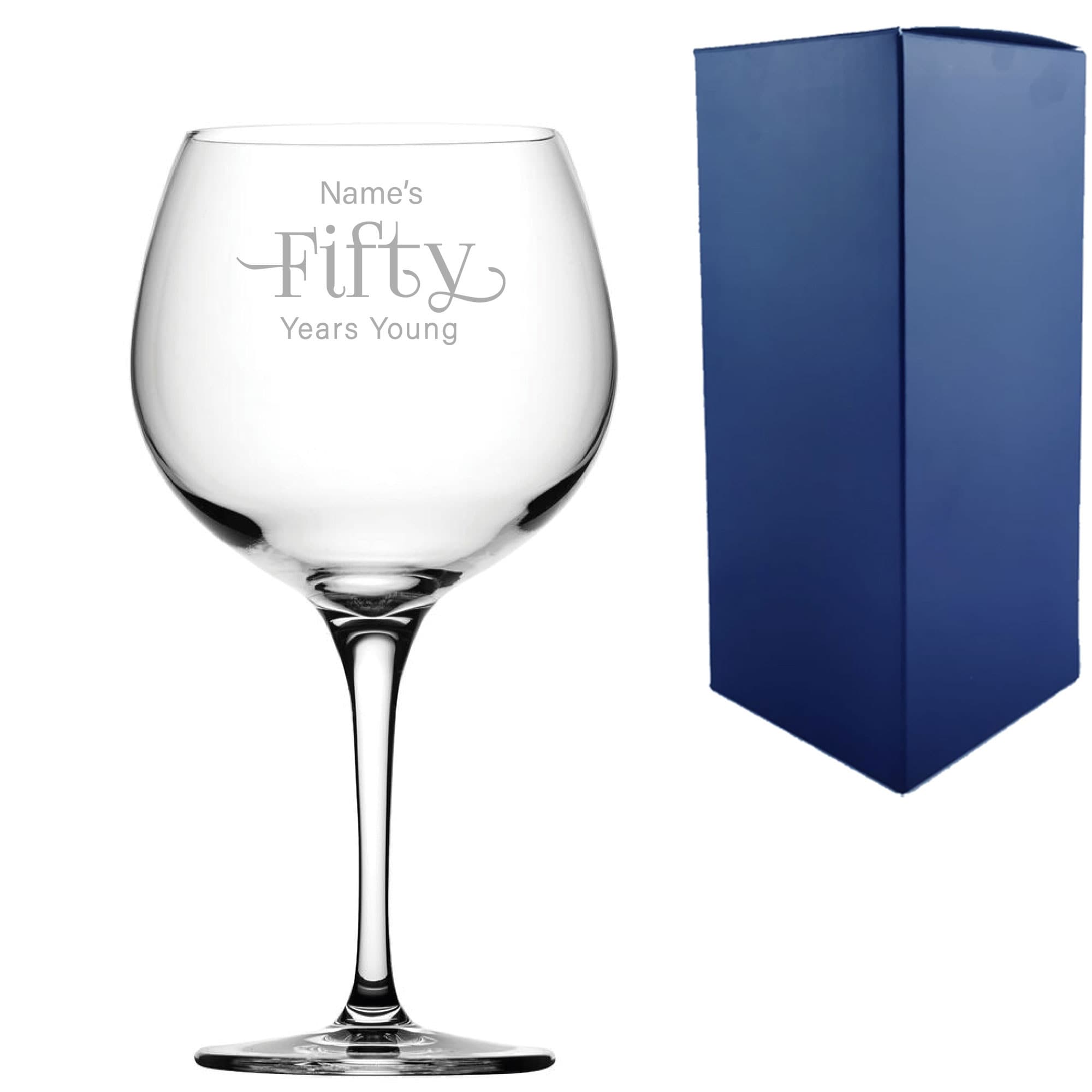 Uniqueful Personalised 50th Birthday Primeur Gin Glass Years Young Sweeping Font in Clear | Size: 100ml