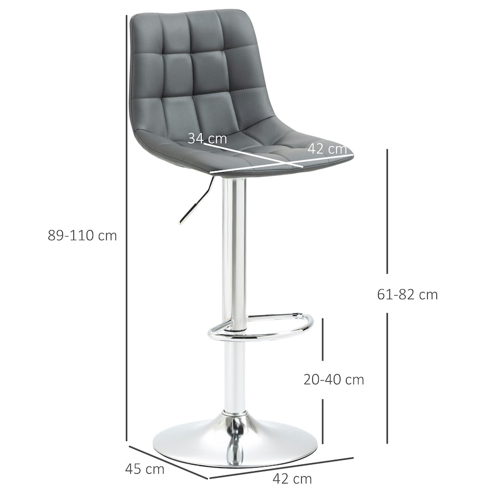 image 1 of HOMCOM Bar Stools Set of 2 Adjustable Counter Barstools W/ Footrest Grey